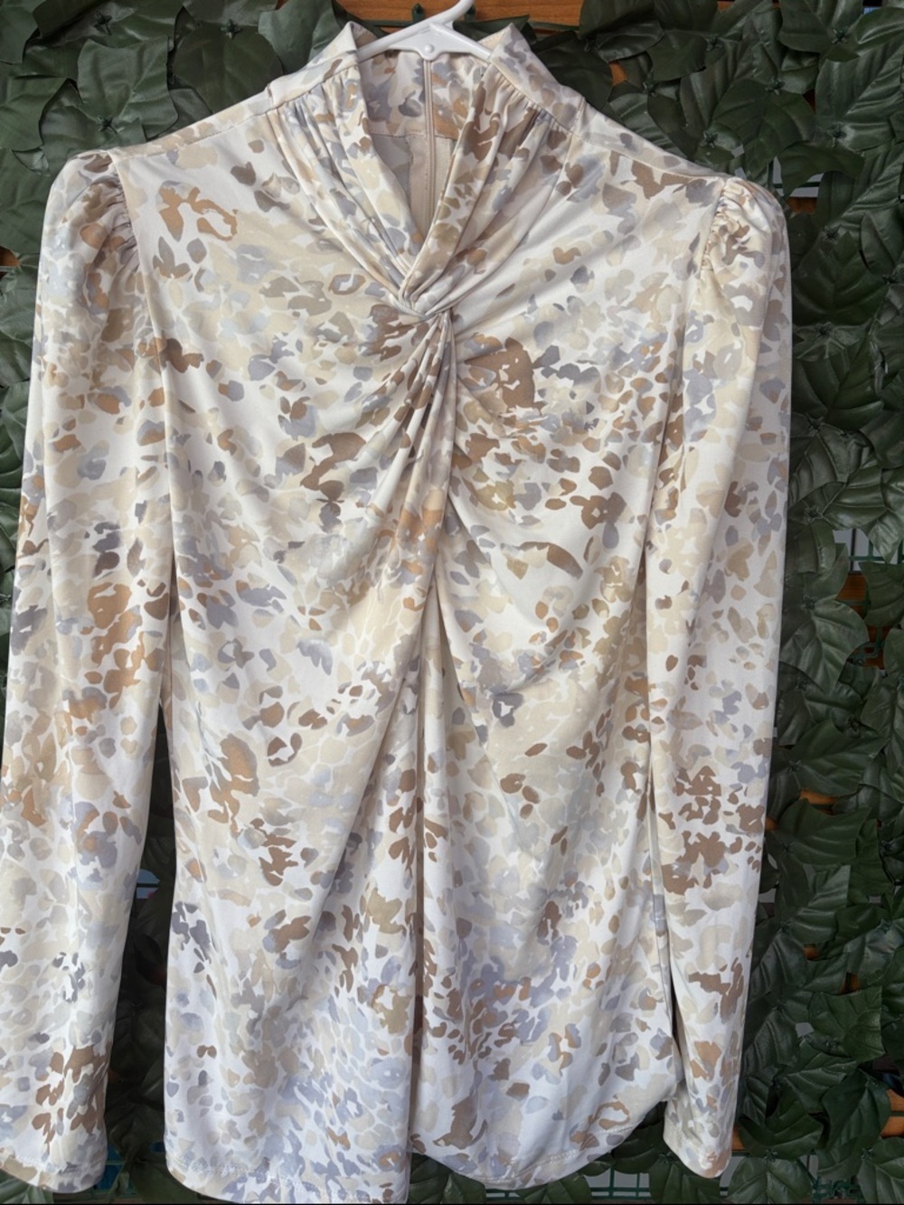 Susan Graver Neutral Animal-Print Twist Front Blouse - Picture 1 of 9